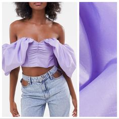 Nwt. Bershka Lilac Full Sleeve Panelled Crop Top. Size S. Ref. 7514/405. Pit To Pit 15" Flat, Sleeves 11", Length 8". 1001 Solid Off-shoulder Crop Top For Spring, Spring Off-shoulder Solid Crop Top, Off-shoulder Crop Top For Spring, Spring Off-shoulder Crop Top, Fitted Off-shoulder Crop Top For Spring, Fitted Off-shoulder Blouse For Spring, Spring Party Blouse Non-stretch, Spring Party Non-stretch Blouse, Spring Party Crop Top With Puff Sleeves