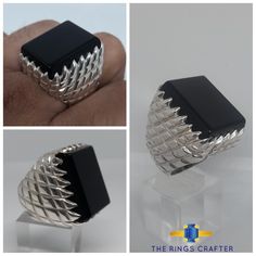 Yemeni Agate Ring Ring Square, Dark Blood, Square Cut