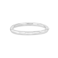 5mm sterling silver tube bangle. Inner diameter dimensions: Small - Approx. 45mm across. Regular - Approx. 50mm across. Modern White Gold Bangle With Polished Finish, Sleek Polished Bangle Jewelry, Sleek Polished Bangle Bracelet, Stackable Sterling Silver White Gold Bangle, Stackable Sterling Silver Bangle In White Gold, Stackable White Gold Sterling Silver Bangle, Modern Polished Sterling Silver Bracelet, Modern Silver Bracelet With Shiny Finish, Modern Hoop Bangle For Everyday