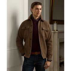 This Italian-crafted shirt unites a silhouette inspired by vintage utilitarian garments with a wool-and-cashmere blend that was custom-woven by Magee 1866 in Ireland. Brown Shirt With Casual Collar For Fall, Brown Casual Collar Shirt For Fall, Wool Shirt With Welt Pockets For Fall, Classic Fall Shirt With Buttons, Winter Brown Shirt With Buttons, Brown Camp Collar Tops For Fall, Casual Wool Tops With Lapel Collar, Brown Tops With Concealed Placket For Fall, Classic Brown Wool Tops