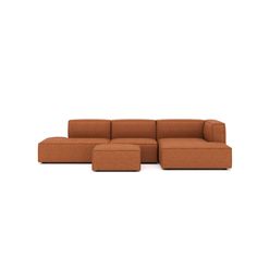 an orange sectional sofa with ottomans on the bottom and one foot in the middle