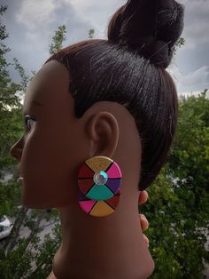 "Beautifully unique, hand crafted from start to finish.The block colour patterns are hand painted and transformed into a vision of BEAUTY. The rich colourful patterns & iridescent non-toxic glitter harmonizes beautifully together. This gorgeous pair sits prettily on the ear. They're very attractive and lightweight. The posts are HYPOALLERGENIC.  Customers may experience each pair may be made slightly different for originality for each customer. To provide a \"One of a Kind\" experience. No two earrings may be exactly the same for the purpose of originality.  *Disclaimer: PRODUCT COLOR MAY SLIGHTLY VARY DUE TO PHOTOGRAPHIC LIGHTING SOURCES OR YOUR MONITOR SETTINGS. *ACTUAL COLOR MAY VARY SLIGHTLY DUE TO CAMERA LIGHTING & VARIOUS COMPUTERS AND/OR PHONES" Colourful Patterns, Camera Lighting, Block Colour, Earrings 3, Photographic Lighting, Miami Fl, Jewelry Earrings Studs, The Block, Jewelry Ideas