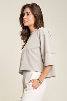 The cutest and versatile top for everyday use. This drop shoulder cotton tee is oversized with stitching details along the shoulders, back, and seams for a slightly elevated look. Pair it with workout tights or jeans- it truly is versatile. Details: 95% Cotton/ 5% Spandex Sizes: S-3XL Casual Boxy Fit Top For Layering, Oversized Soft-washed Everyday Tops, Soft-washed Oversized Everyday Tops, Trendy Boxy Fit Tops For Layering, Oversized Soft-washed Gray Tops, Oversized Soft-washed Tops With Shirttail Hem, Oversized Soft-washed Top With Shirttail Hem, Soft-washed Boxy Tops For Everyday, Soft-washed Boxy Top For Everyday Wear