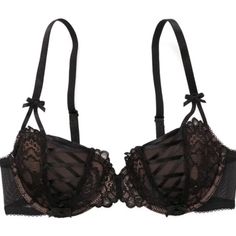 Contour Balconette Nylon/Polyester/Spandex Lace Cups With Satin Ribbon Lace-Up Detail Front Split-Strap Detail And Satin Bows Fully Adjustable Straps Double-Row Hook-&-Eye Closure Jet Black/Sirocco Black Nylon Bra With Straps, Fitted Push-up Bra With Straps, Party Bra With Removable Pads In Nylon, Elegant Bra With Adjustable Straps For Night Out, Party Nylon Bra With Padded Cups, Party Bra With Padded Cups, Elegant Push-up Bra With Straps, Elegant Nylon Push-up Bra, Black Stretch Nylon Bra