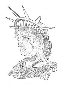 the statue of liberty is depicted in this black and white drawing by artist mark stewart