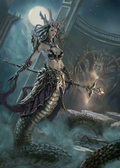 Medusa mage 다크 판타지, Fantasy Monster, Mythical Creatures Art, Mythological Creatures, Nagano, Fantasy Warrior, Arte Fantasy, Mermaid Art