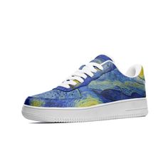 Extremely comfortable custom leather sneakers with Vincent van Gogh's Starry Night design.  Show off your artsy side with these awesome shoes, they make a great gift for artists and those who have a special admiration for Vincent van Gogh too! .: Made of leather .: Great quality! .: 3-13.5 US sizes .: Non-marking rubber outsole for traction and durability .: Perforated toe box provides breathability. .: Comfort and impact protection. I Can Ship Worldwide! ** Please allow 1-3 weeks for delivery Artistic Blue Custom Sneakers With Waterproof Paint, Artistic Custom Blue Sneakers For Streetwear, Artistic Blue Custom Sneakers For Streetwear, Artistic Blue Sneakers For Streetwear, Artistic Blue Sneakers With Custom Artwork, Artistic Blue Low-top Custom Sneakers, Artistic Low-top Custom Sneakers With Waterproof Paint, Artistic Custom Low-top Sneakers With Waterproof Paint, Blue Custom Artwork Sneakers With Round Toe