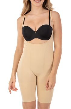 Contour your natural silhouette in this bodysuit that features fused front panels that shape your waist, hips, and thighs. 90% nylon, 10% spandex Hand wash, line dry Imported Full Coverage Compression Bodysuit With Lined Body, Compression Beige Shapewear With Built-in Bra, Beige Compression Shapewear With Built-in Bra, Sculpting Beige Shapewear With Built-in Bra, Beige Sculpting Shapewear With Built-in Bra, Fitted Bodysuit With Built-in Padding For Shapewear, Fitted Shapewear Bodysuit With Built-in Padding, Compression Nylon Bodysuit Shapewear, Beige Full Coverage Nylon Shapewear