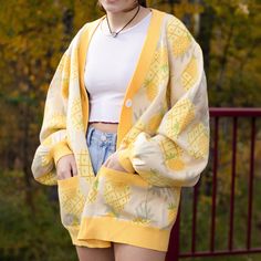 (Pre-Order) Pineapple Cardigan (Round 2) Short Graduation Dresses, Pineapple Clothes, Zipper Cardigan, Prom Dresses With Pockets, Future Clothes, Women Outerwear, Life Nature, Outwear Women, Jacket Zipper