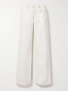 SLVRLAKE's 'Mica' wide-leg jeans have a frayed waist that sits low on the hips, so they feel particularly cool and relaxed. They're cut from rigid denim and washed in a versatile off-white shade contrasted by tan stitching. Wear yours with a tank or cropped tee. Tan Jeans, Ankle Length Jeans, Cropped Tee, Low Waist, Crop Tee, Jeans Dress, Wide Leg Jeans, Denim Fashion, Denim Pants