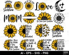 sunflowers and moon svg bundle with the words love, mom, you're