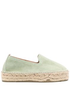 sage green calf suede round toe debossed logo to the rear branded insole braided raffia sole rubber outsole slip-on style Slip-on Suede Espadrilles With Stitched Sole, Suede Slip-on Espadrilles With Stitched Sole, Slip-on Suede Espadrilles With Woven Sole, Suede Slip-on Espadrilles With Woven Sole, Suede Espadrilles With Woven Sole And Slip-on Fit, Suede Slip-on Espadrilles With Leather Sole, Suede Slip-ons With Woven Sole, Suede Slip-on Espadrilles With Textured Sole, Summer Suede Loafers With Woven Sole