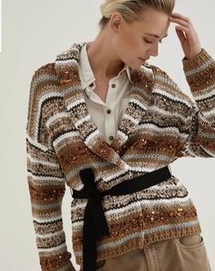 Cardigan Sweater Coat, Striped Cardigan, Knit Fashion, Clothing Size Chart, Knitting Inspiration, Knit Jacket, Striped Knit, Brunello Cucinelli, Knitwear Women