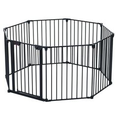 a black metal dog gate on a white background