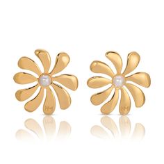 Meet the Floral Earrings - designed with a European vacation on our mind. These statement earrings will elevate even the most laid back summer style. Add the Floral earrings as your perfect piece to transform your summer vacation looks. Please note: these earrings are ultra delicate, so we recommend you to store them delicately, especially for travel. Elegant Flower Shaped Earrings For Beach, Elegant Flower Earrings For Beach, Elegant Flower-shaped Earrings For Beach, Yellow Gold Drop Earrings For Summer, Elegant Gold Earrings For Vacation, Elegant White Flower Earrings For Beach, Elegant Single Flower Earring For Summer, Chic Gold Earrings For Vacation, Elegant Pearl Earrings For Summer Beach