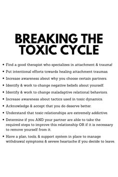 a poster with the words breaking the toxic cycle in black and white, on a white background