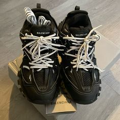 Worn-Balenciaga Track Runners-Men’s-Size:45 With Box And Extra Laces White Balenciaga Track, Balenciaga Tracks, Track Runners, White Balenciaga, Balenciaga Track, Balenciaga Shoes, Shoes Black, Mens Shoes Sneakers, Black Shoes