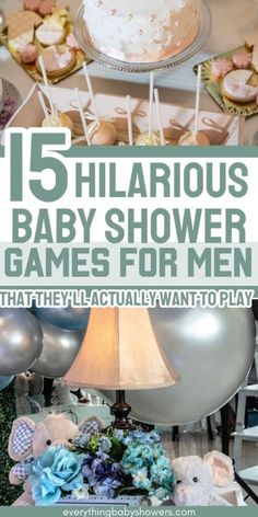 baby shower games for men with balloons and cupcakes on the table in front of them