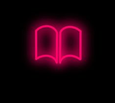 a neon pink book on a black background with the word's name underneath it