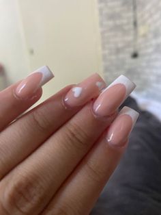 Cute Cheap Nail Ideas, Cute French Tips Nails Acrylic, Nail Inspo Coffin Short French Tip, Nails Inspiration Mid Length, Pretty Simple Nails Acrylic Square, Love Heart French Nails, Nail Inspo For Summer 2023, Short Coffin French Tip Nails Ideas, First Time Acrylic Nails Ideas