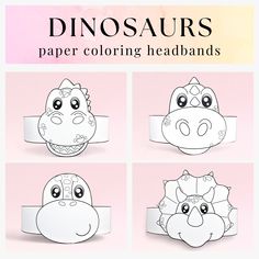 the instructions for how to make dinosaur paper coloring headbands with pictures on them