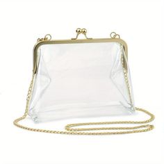 Patterned:NoneMaterial:PVCClosure:Kiss LockTheme:NoneIncluded Components:Messenger BagLining Description:UnlinedItem ID:XN40415Clear Cross Body Clear Flat Bag Zipper Clear Bag Clear Chain Bag Vintage Clear Bag Bucket Clear BagStylish Stadium Approved Clear bag Made from durable clear PVC fabric Measures approximately 8.2 x 6.1 x 3.1 inches Top Kisslock Closure High quality Gold Shoulder Chain Meets public safety bag requirements Attractive Design Who says clear can't be stylish? Make a fashion s Chic Shoulder Bag With Clear Strap, Chic Party Shoulder Bag With Clear Strap, Elegant Bag With Clear Strap For Daily Use, Party Shoulder Bag With Clear Strap Satchel, Elegant Bags With Clear Strap For Daily Use, Trendy Clear Shoulder Bag For Evening, Elegant Shoulder Bag With Clear Strap, Clear Shoulder Bag For Party, Elegant Party Shoulder Bag With Clear Strap