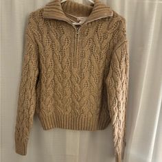 New With Tags. Size Medium Beige Knit Top For Fall, Tan Quarter Zip Sweater, Vintage Quarter Zip, Quarter Zip Sweater, New Woman, Colorful Sweaters, Cable Knit, Quarter Zip, Sweaters For Women