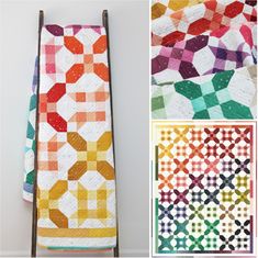 three different quilts are shown with the same color