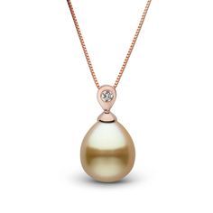 This Dew Collection drop golden South Sea pearl and diamond pendant guarantees that you‚Äôll stand out from the crowd. First of all, let‚Äôs state the rarity of naturally-golden pearls: only 0.01% of the world‚Äôs cultured pearls grow naturally this color. The color itself is a conversation starter. Now add the pearl drop shape, which shatters conventional notions of the bulky, white, round pearls. Tahitian Pearl Pendant, Diamond Pen, Pearl Jewelry Design, Golden South Sea Pearls, Pearl Necklace Designs, Gold Rope Chains, Jewelry Appraisal, Golden Jewelry, Pearl Jewelry Necklace