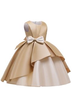 Girl dress Princess Style Sleeveless Bridesmaid Dress, Elegant Sleeveless Dress For Pageant, Princess Dress With Bow For Prom, Princess Sleeveless Bridesmaid Dress For Party, Princess Style Sleeveless Bridesmaid Dress For Party, Sleeveless Princess Style Bridesmaid Dress For Party, Elegant Gold Princess Dress With Ruffles, Princess Style Sleeveless Party Dress, Gold Sleeveless Princess Dress For Dress-up