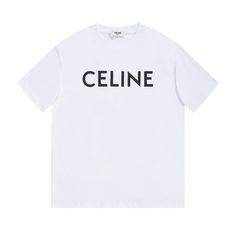 Celine White T-shirts Designer Apparel Colletion 2022 - GENUINE AUTHENTIC BRAND LLC Luxury White T-shirt With Letter Print, Designer Letter Print Crew Neck Top, Luxury Letter Print Crew Neck Tops, Luxury Crew Neck Tops With Letter Print, Luxury Letter Print Tops With Crew Neck, Designer Crew Neck Top With Letter Print, Summer Crew Neck Tops With Signature Print, Short Sleeve Tops With Signature Print For Spring, Luxury Logo Print Crew Neck Top