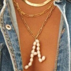 Large Pearl Initial/Letter Necklace With Gold Chain. Letters Currently Available Are C, J, L, M! Initial Letter Necklace, Pearl Letters, Initial Letter, Initial Letters, Letter Necklace, Gold Chain, Gold Chains, Womens Jewelry Necklace, Initials