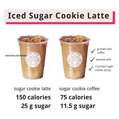 two cups of iced sugar cookie latte are shown with information about how to make them