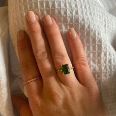 Emerald Cut Emerald Ring, Emerald Ring Design, Emerald Birthstone Ring, Rings Emerald, Gold Emerald Ring, Birthstone Stacking Rings, May Birthstone Rings, Green Gemstone Ring, Emerald Birthstone