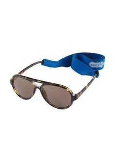 This pair of sunglasses feature tortoise and blue details. It comes with a removable neoprene neck strap and is intended for ages 0-2 years. Pastic UV400 Protection Summer Outdoor Aviator Sunglasses With Adjustable Fit, Adjustable Aviator Sunglasses With Uva Protection For Beach, Adjustable Brown Sunglasses With Mirrored Lenses, Outdoor Sunglasses With Mirrored Lenses And Adjustable Fit, Adjustable Sunglasses With Mirrored Lenses For Outdoor, Adjustable Sunglasses With Uv Protection For Outdoor, Adjustable Outdoor Sunglasses With Mirrored Lenses, Adjustable Anti-reflective Sunglasses For Outdoor Activities, Adjustable Anti-reflective Sunglasses For Outdoor