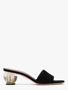 Polished Slide Sandals | Kate Spade New York Globe Shoes, On Top Of The World, Trainer Heels, Black Polish, Sheep Leather, Carrie Bradshaw, Style And Grace, Top Of The World, Sandals Black