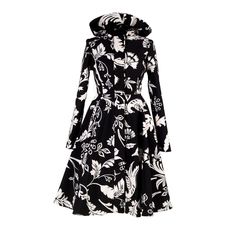 Hooded Black And White Waterproof Women'S Coat With Floral Print: Blooming Night | RainSisters | Wolf & Badger Hooded Winter Outerwear With Floral Print, Winter Hooded Floral Print Outerwear, Black Raincoat With Detachable Hood For Spring, Black Spring Raincoat With Detachable Hood, Spring Black Raincoat With Detachable Hood, White Floral Print Winter Outerwear, Black Hooded Spring Raincoat, Black Hooded Raincoat For Spring, Black Hooded Raincoat