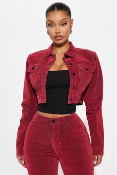 Available In Red. Pair With Not Like Us Stretch Velvet Flocked Flare Jeans Denim Trucker Jacket Collared Button Closure Pockets Velvet Flocked Denim Low Stretch 98% Cotton 2% Spandex Imported | Not Like Us Cropped Stretch Velvet Denim Jacket in Red size Small by Fashion Nova Match Velvet, Velvet Flares, Denim Trucker Jacket, Velvet Jacket, Stretch Velvet, Jacket Brands, Trucker Jacket, Cropped Jacket, Cropped Denim