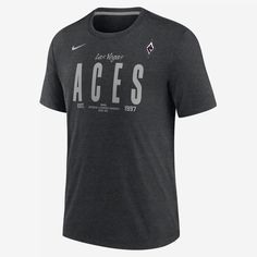 This Las Vegas Aces tee delivers soft comfort while boasting your squad loyalty, making this your next go-to layer as you cheer on your team. Nike T-shirt With Logo Print For Game Day, Nike Sports Fan T-shirt With Team Name, Nike T-shirt For Sports Season Game Day, Nike T-shirt For Game Day, Nike T-shirt For Fan Gear With Logo Print, Nike T-shirt With Letter Print For Fans, Nike T-shirt With Logo Print For Fans, Nike T-shirt With Logo Print For Fan Gear, Game Day T-shirt With Team Name In Athletic Heather