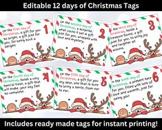 christmas tags with reindeers and santa hats on them