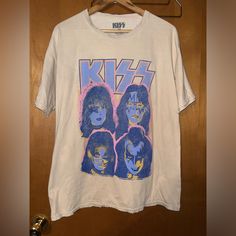 Destroyed Kiss T-Shirt Size X-Large Nwot Kiss Tshirt Outfits, Kiss Button Up, Batman Kiss Shirt, 90s Style Distressed White T-shirt, Kiss T Shirt, Kiss Band Shirts, Birthday Board, Kiss, Womens Tops