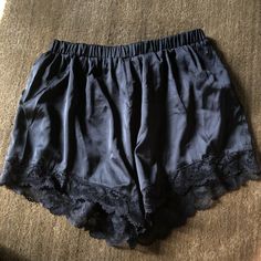 Lace Trim, Stretchy Waist, Never Worn, Great Condition, Light Weight Black Summer Sleep Bottoms, Black Bottoms For Pajama Party In Summer, Black Bottoms For Summer Pajama Party, Black Shorts For Pajama Party, Black Sleep Bottoms Short Length, Black Short Sleepwear For Pajama Party, Black Short Sleep Bottoms, Black Pajama Shorts For Summer Nights, Black Short Sleepwear For Sleepover