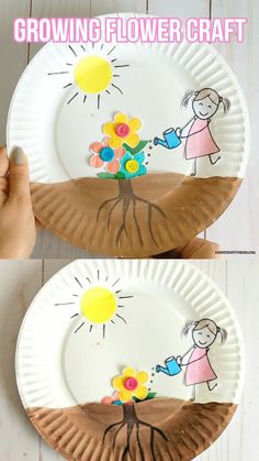 Kunst For Barn, Plate Crafts For Kids, Kraftangan Prasekolah, Kraf Kertas, مشروعات العلوم, Paper Plate Crafts For Kids, Aktiviti Kanak-kanak, Flowers Growing, Flowers Craft