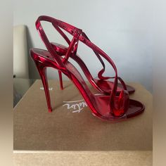 Brand New, Never Worn Christian Louboutin Rosalie Heels. Dust Bag, Extra Heel Tips In Bag, And Box Included. Scuff On One Heel At Bottom (See Photo). Glamorous Formal Sandals With Red Sole, Elegant Red Sandals For Party, Elegant Red Sandals For Formal Occasions, Luxury Red-sole Heels For Cocktail, Luxury Red Sole Heels For Cocktail, Luxury Heels With Red Sole For Cocktail, Elegant Red Sandals, Elegant Red Evening Sandals, Designer Heels With Red Sole For Evening