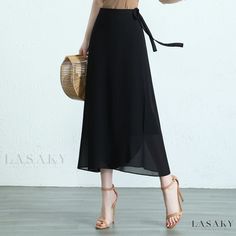 Lasaky - High-waisted One-piece Floral Chiffon Skirt with Stylish Design and Elegant Draping Black Chiffon Skirt, Floral Chiffon Skirt, Chiffon Midi Skirt, Stylish Drapes, Floral Chiffon Dress, Skirts Midi High Waisted, Elegant Drapes, Satin Midi Skirt, Half Skirt