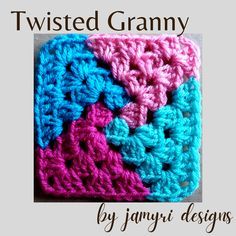 a crocheted square with the words twisted granny on it