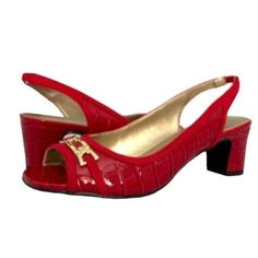 Karen Scott Jerricca Slingback Sandals Women's Dress Shoes Red Croc -New With Box -Brand: Karen Scott -Material: Synthetic -Color: Red Croc -Size: 5.5m -Heel Height: 2 Inch -Block Heel -Peep Toe -Slip On Closure -Gleaming Hardware And Exotic Texture -Made In China Red Slingback Sandals With 4-inch Heel, Formal Red Slingback Sandals With Low Heel, Formal Red Low Heel Slingback Sandals, Elegant Red Slingback Pumps For Spring, Elegant Holiday Slingback Pumps For Formal Occasions, Red Open Toe Slingback Sandals For Formal Occasions, Chic Red Low Heel Slingback Sandals, Formal Closed Toe Synthetic Slingback Sandals, Red Slingback Pumps For Summer Party