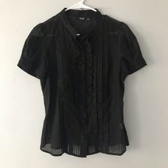 Brand New Without Tags Never Worn. A.N.A. Black Short Sleeve Button Down Shirt Sheer With Covered Buttons. Size M. Comes From Pet And Smoke Free Home. Black Blouse For Office Wear In Summer, Black Fitted Blouse For Business Casual, Fitted Black Blouse For Business Casual, Short Sleeve Blouse With Buttons For Night Out, Black Buttoned Blouse For Office, Black Short Sleeve Shirt For Office, Short Sleeve Black Blouse For Business Casual, Fitted Black Blouse With Buttons, Fitted Black Blouse With Button Closure