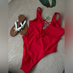 Swimsuit-Onepiece New , Size S Summer Red Bodysuit For Poolside, Red Bodysuit For Poolside Summer Events, Red Backless Swimwear For The Beach, Red Backless Swimwear For Beach, Red Summer Bodysuit For Swimming, Red Bodysuit For Beach Party, Red Fitted Bodysuit For Beach Party, Red One-piece Swimwear For Summer, Red Backless Swimwear For Beach Season