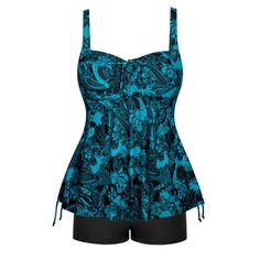 Summer has never looked so good with the womens plus size tie front tankini swimsuit. With its sweetheart neckline and paisley print, you'll look absolutely amazing in this piece! The side ties create a concealing ruching effect designed to help flatter your figure, while soft cup support makes it easy to go from lounge chair to splashing in the surf. It's lightly padded for comfort, with fully adjustable shoulder straps and a hook-and-eye back closure for an ideal fit. Matching boyshort bottoms are available so you can complete your summery ensemble. Dive into pool days and beach vacations in style this season - pick up your bathing suits today! Size: XL.  Color: Multicolor.  Gender: female.  Age Group: adult. Bust Enhancement, Suits With Shorts, Plus Size Bathing Suits, Bathing Suit Shorts, Plus Size Tankini, Tankini Swimsuits For Women, Sporty Shorts, Confident Style, Swimsuits For Women